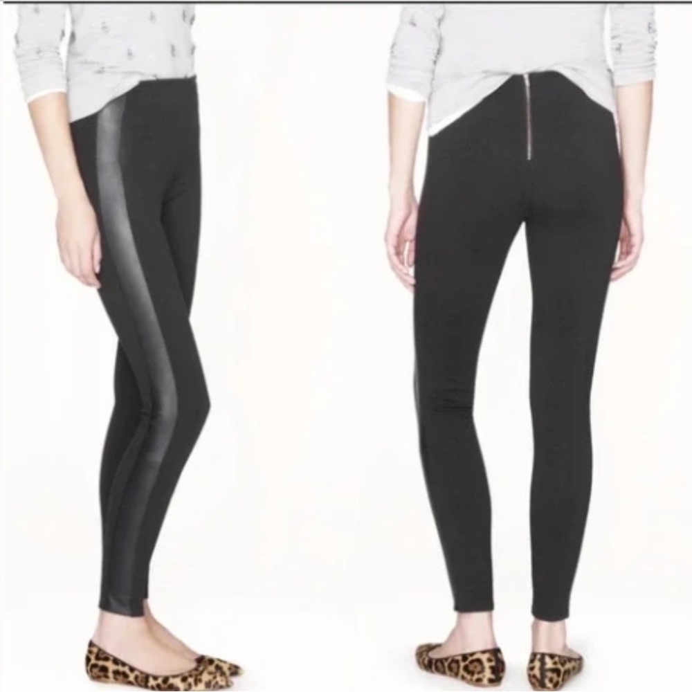 J Crew Black Ponte Stretch Pants w/leather Side Panels - Picture 4 of 5